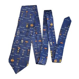 Vintage MUSEUM ARTIFACTS silk tie navy corkscrew collection